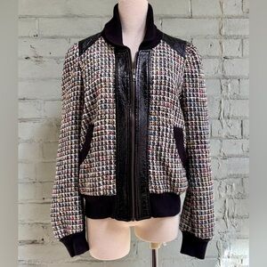 Tweed and Faux Leather Bomber Jacket - French Connection